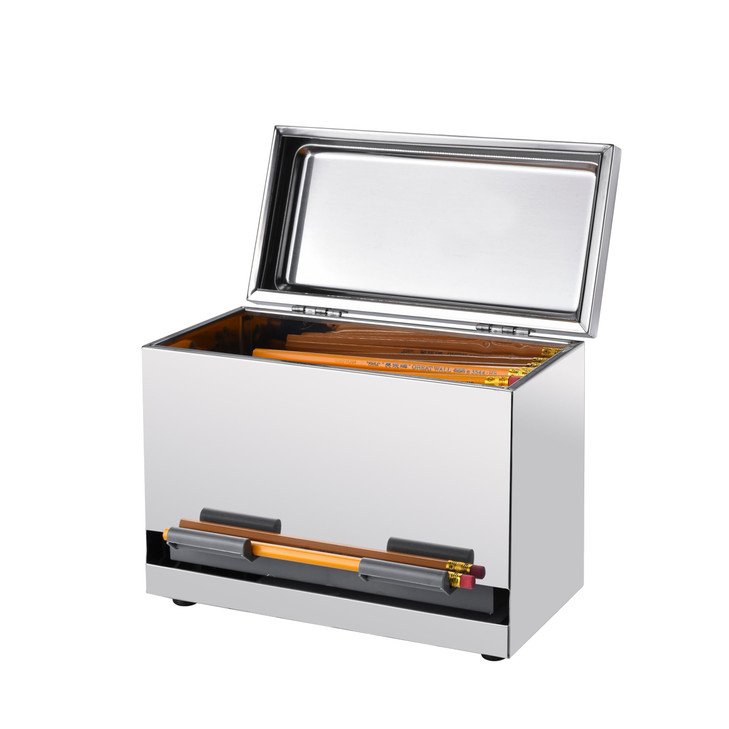 2Fold Pencil Dispenser for Classroom - Stainless Steel Bulk Pencil Holder for Desk - Includes Removable Label Stickers - Teacher Must Haves for Organ