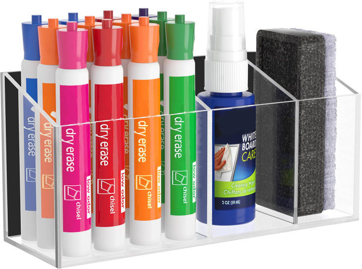 HBlife Magnetic Dry Erase Marker Holder for Whiteboard with 3 Compartments, Acrylic Wall Mount Magnet Pen Pencil Holder for Refrigerator, Locker Orga