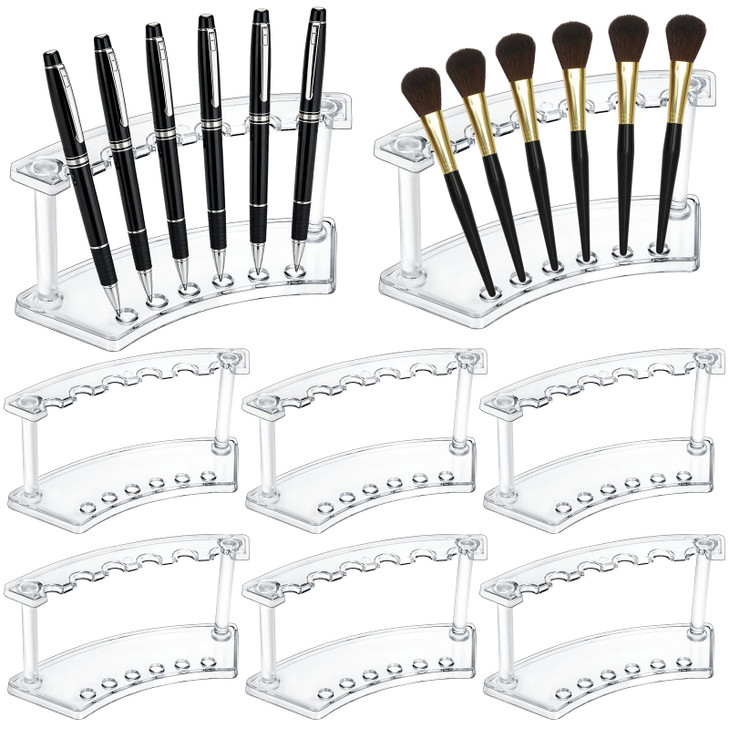 SOUJOY 8 Pack Acrylic Pen Display Stand, 6-Slot Pen Holder Rack, Eyebrow Pen Stand, Makeup Brush Rack Organizer for School Office Home Store