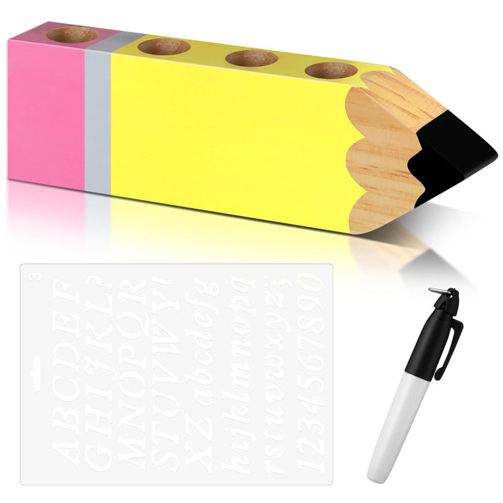 Sinmoe Teacher Appreciation Gift Name DIY Wooden Desk Pencil Shape Holder Teacher Name Desktop Pen Organizer for Back to School Graduation End of Yea