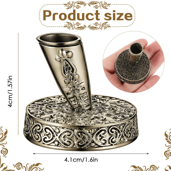 Tenare 2 Pieces Vintage Round Metal Feather Pen Holder Insertion Pen Holder Feather Quill Stand Desktop Dip Pens Base for Office Supplies Student Pre