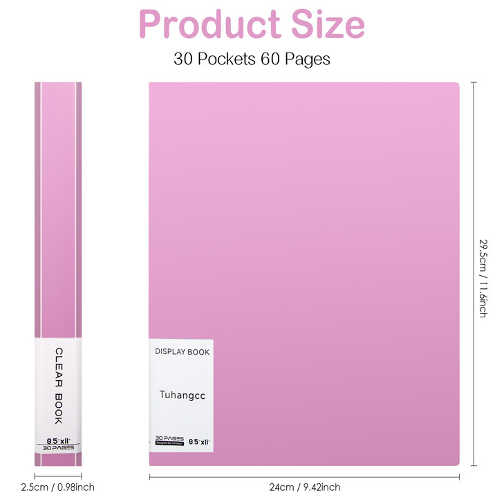 Tuhangcc Binder with Plastic Sleeves 30-Pocket with Clear Sheet Protectors 8.5"x11", Heavy Duty Art Portfolio Folder, Presentation Book Display 60 Pa