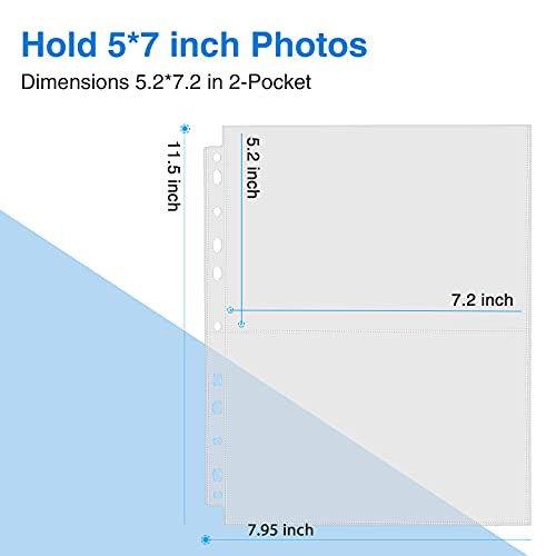 Sooez 30 Pack Heavy Duty Photos or Postcards Page Protectors, Plastic Clear Photo Holder Sleeves for 3 Ring Binder, Two 5'' x 7'' Pockets Per Page, L