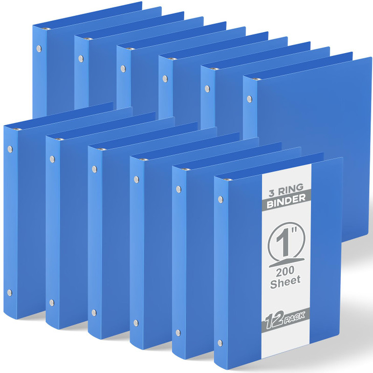 Henoyso 12 Pcs 1 Inch Mini 3 Ring Binders Fits 5.5" x 8.5" Paper, Holds(Capacity 200 Sheets), Plastic Flexible Three Round Rings Small Blue A5 Binder
