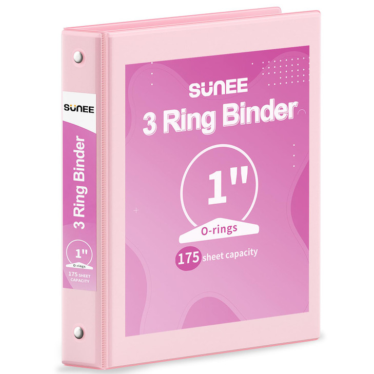 SUNEE Binder 3 Ring 1 Inch 1 Pack, Clear View 1" Binder Three Ring PVC-Free (Fit 8.5x11 Inches) for School or Office Supplies, Pink