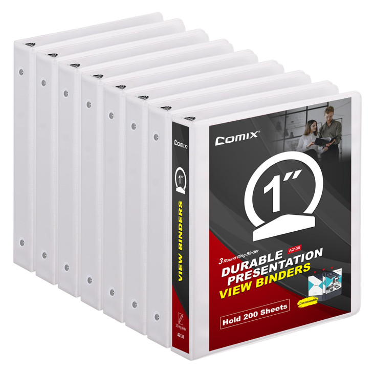 COMIX Sturdy 3 Ring Binder 1 inch with Clear View Cover, 1" Round Ring View Binder, PVC-Free, 2.4mm-Thick, 200 Sheets Capacity of US Letter Size Pape
