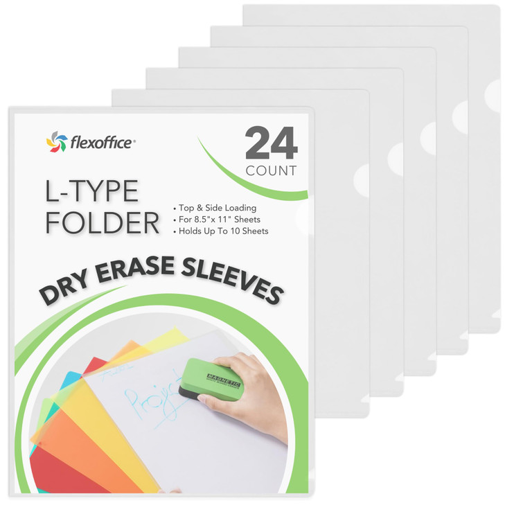 FLEXOFFICE 24 Pack Clear Project Folders for Important Documents, Heavyweight L-Shaped Transparent Poly Jacket Sleeves Folders Fit for US Letter Size
