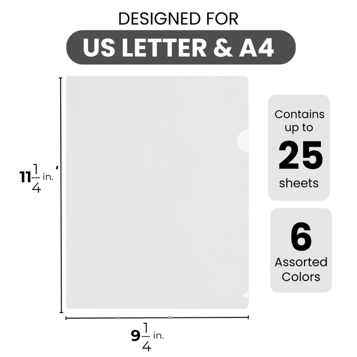 FLEXOFFICE 24 Pack Clear Project Folders for Important Documents, Heavyweight L-Shaped Transparent Poly Jacket Sleeves Folders Fit for US Letter Size