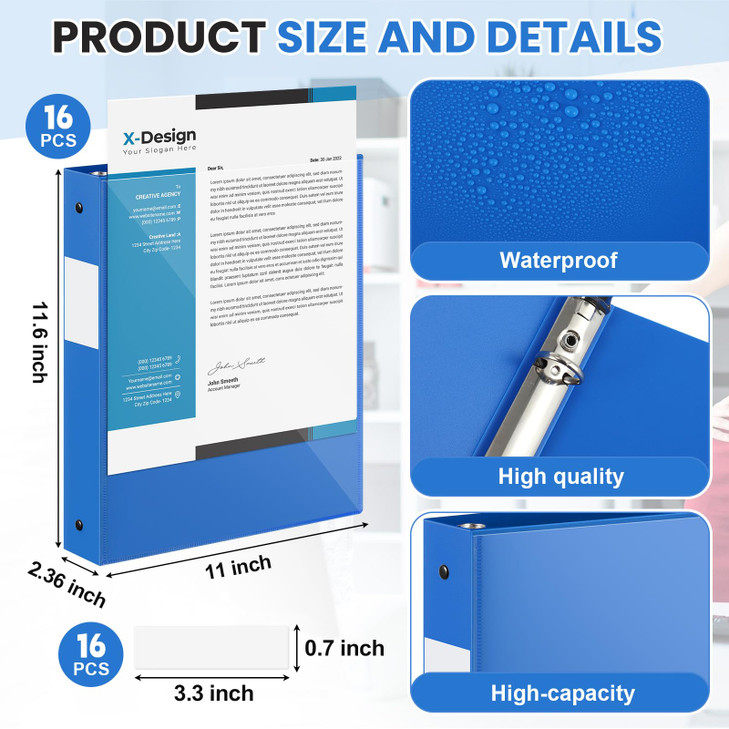 Henoyso 16 Pack 2 Inch 3 Ring Binder with Clear Cover Fit Letter Size 8.5" x 11" Paper Holds 490 Sheets, Bulk Binders for Organizing School, Office &