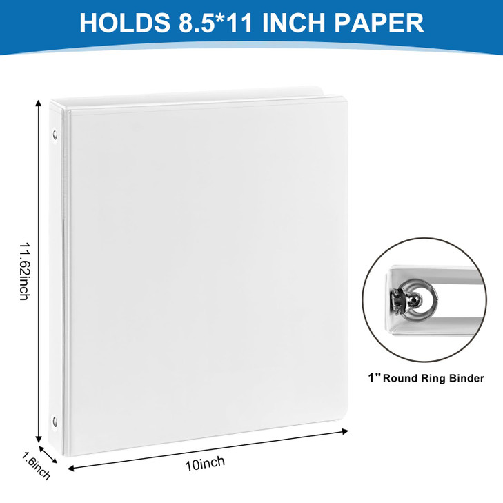 Durable 1 inch 3-Ring Binder, 1" Round Ring Binders with 2 Inside Pockets, Basic 1 in Binders, Clear View Cover 1-inch-Binder Holds 8.5'' x 11''Paper