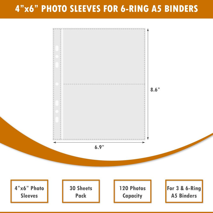 30-Pack 4"x6" Photo Sleeves for Ring Binders, Total 120 Pockets, 6.9"x8.6"