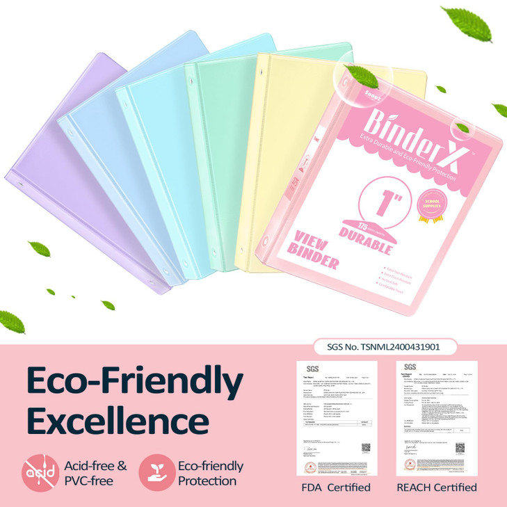 6 Pack Extra Durable 3 Ring Binders 1 inch, Sooez 1 Three Round Ring Binders with Pockets, Cute Customizable Clear View Cover for 8.5 x 11 Letter Si