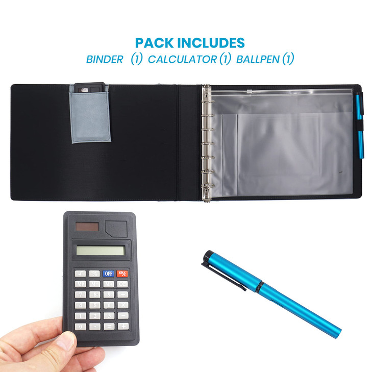 Office Werks Executive Check Binder with Calculator & Pen Included  7 Ring Zippered Checkbook Portfolio, 9x13 Organizer Holds 200 Sheets (600 Checks
