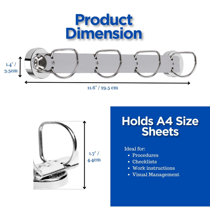 Magnetic Ring Binder Mechanism 10 Pack  for Hanging A4 Size Sheets of Paper  4 Rings  1 Inch D Shaped Rings  5S Visual Aid