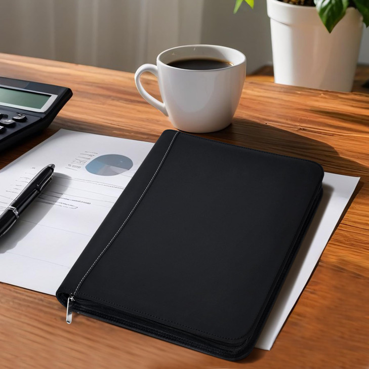 Antner Zipper Portfolio Binder Padfolio 3 Ring Binder 1 Inch Professional Faux Leather Document Organizer Folio for Tablet, Phone, and 8.5x11 Documen
