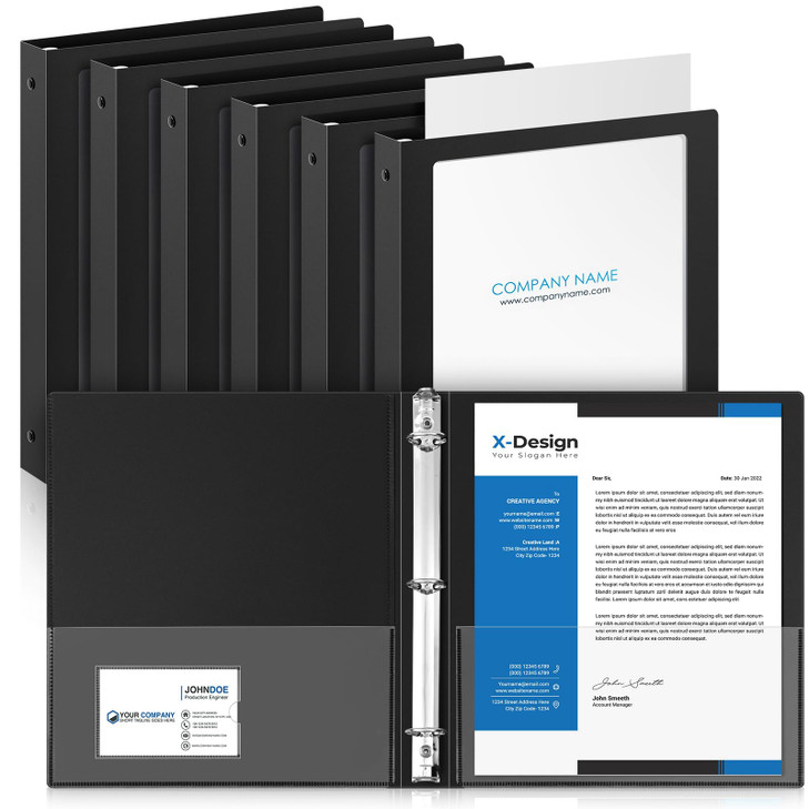 Henoyso 6 Pcs Black 0.5 Inch 3 Ring Binders, Presentation Binders with 2 Pockets, Fit 8.5" x 11" Letter Size, Holds 140 Sheets, for Documents, Photos