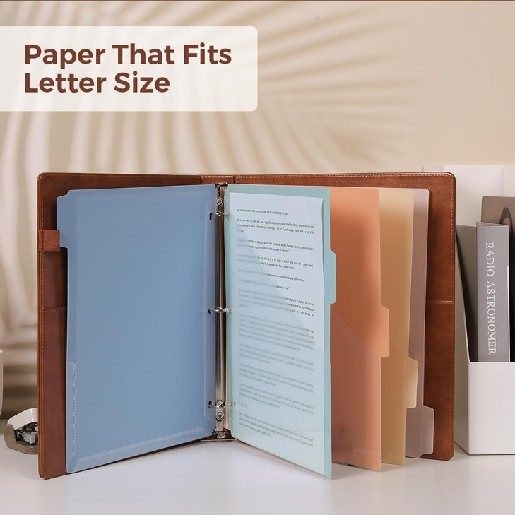 SKYDUE 3 Ring Binder with Clipboard,1 Inch Binder, 13.2" × 10.2" PU Clipboard Binder with Notepad & 5 Dividers with 5 Pockets, Labels, Clipboard Fold