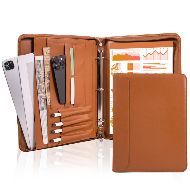 AZXCG Zipper Portfolio Padfolio Binder,3 Ring Padfolio for Women and Men,Business Portfolio Organizer for Women with A4 Writing Pad Holder,Business P