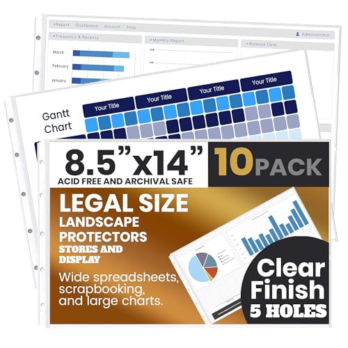 PERFORMORE 10 Pack of 8.5 x 14 Heavyweight Landscape Sheet Protectors, Legal Paper Sleeves, Clear Archival Quality, Horizontal Legal Size Clear She