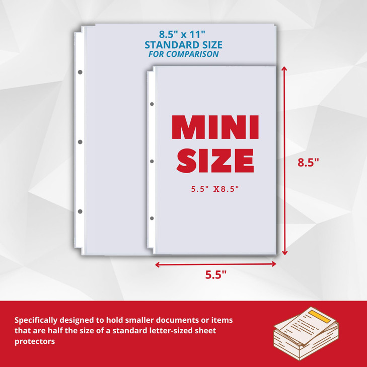 Heavyweight Sheet Protectors 5.5 x 8.5, 100 Pack Clear Mini Page Protectors, Top Load, Reinforced Holes, Acid-Free for 3-Ring Binders - Office Werks
