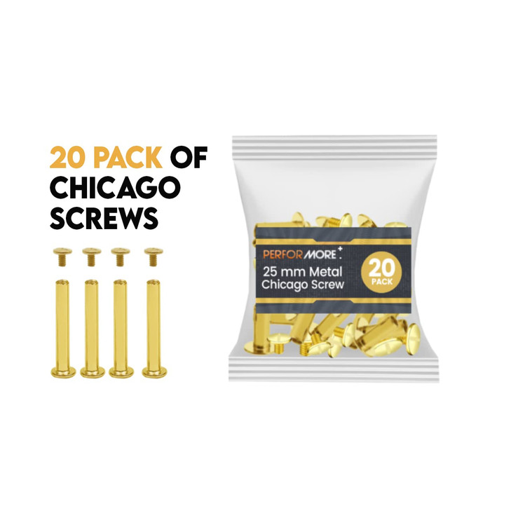 20-Pack 25mm Brass-Plated Chicago Screws Binding Posts  Reusable Metal Screw Posts with Round Head, Slotted Drive  for Scrapbooking, Leathercraft,