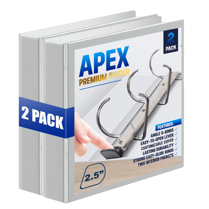 2 Pack of 2.5 Smooth Opening Angle D-Ring View Binders, Professional Presentation Folder for Standard Pages with Inside Pockets, and Customizable Cl
