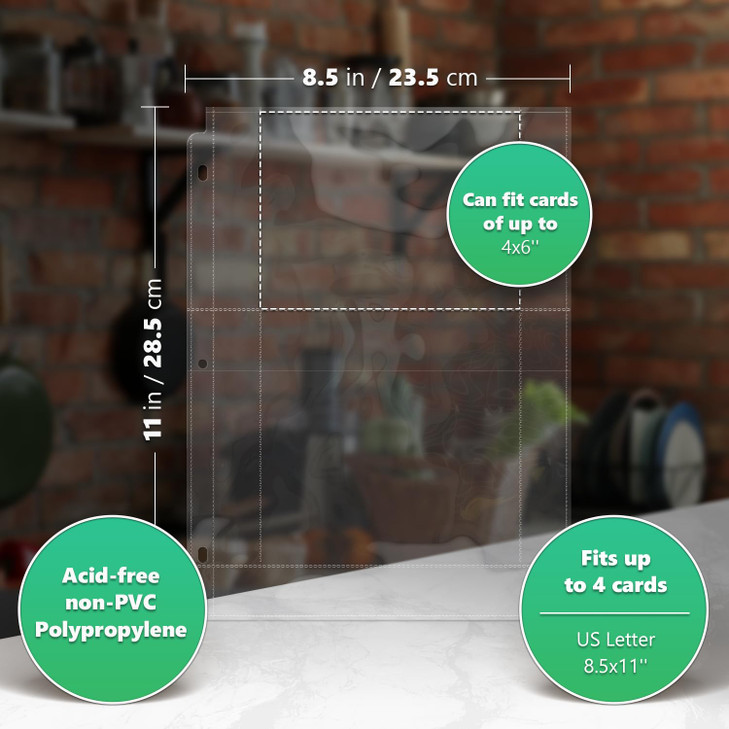 Full Size 4x6 for 8.5x11 Pack of 25 Recipe Card Protectors Top-Loading Crystal Clear Recipe Card Sleeves with 2 Pockets for 3 Ring Binder, Plastic In