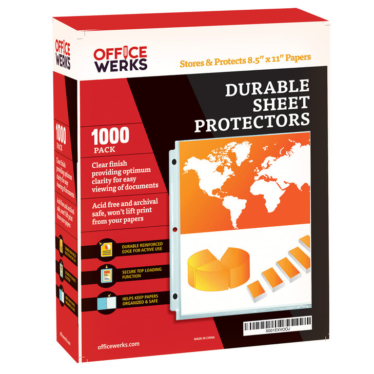 Office Werks 1000 Bulk Sheet Protectors, 8.5 X 11 Inch Clear Page for 3 Ring Binder, 35 Micron Plastic Sheet Sleeves, Durable Top Loading Paper Prote