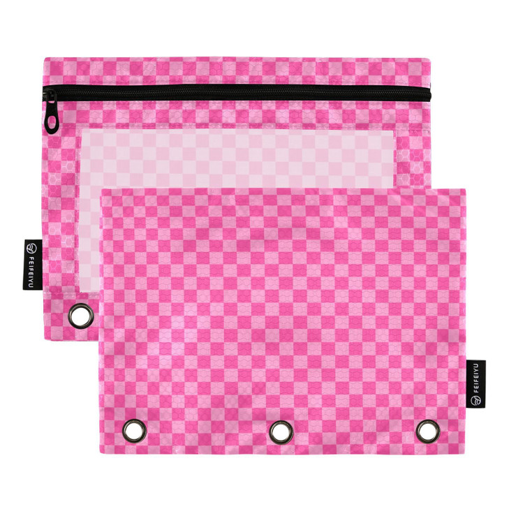 Pink Checkered Pencil Pouch for 3 Ring Binder 2 Pack Binder Pencil Pouches Zippered Clear Pencil Case Cosmetic Bag for Home Office College Supplies