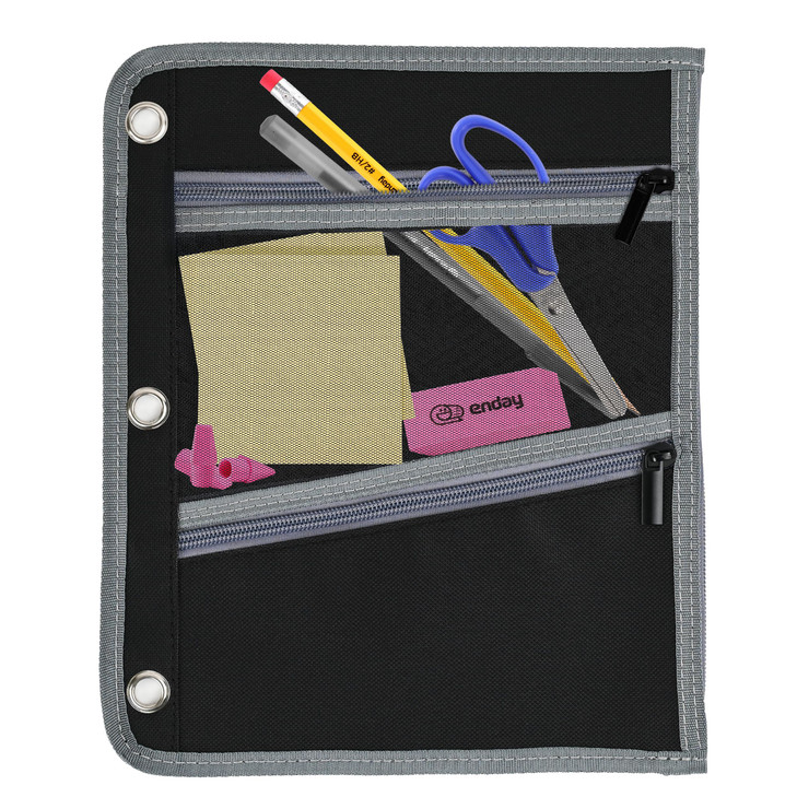 Enday Large Pencil Pouch for 3 Ring Binder, 3-Pocket Flat Pencil Pouch, Zippered Binder Pencil Pouches for School, Home, and Office, Grey