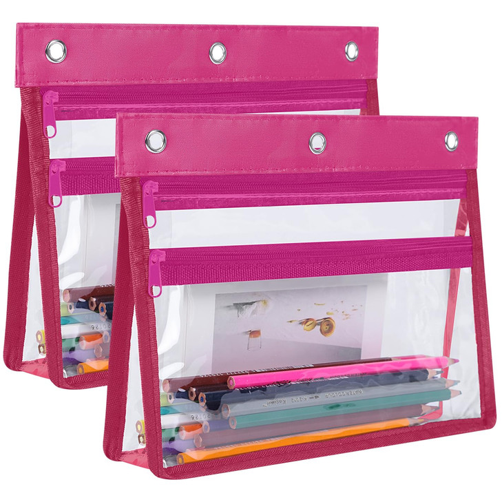 Pencil Pouch for 3 Ring Binder with 1.5 inch Expandable Large Capacity, Double Pockets Zipper Pencil Case, Pencil Binder Pouch for School Office Home