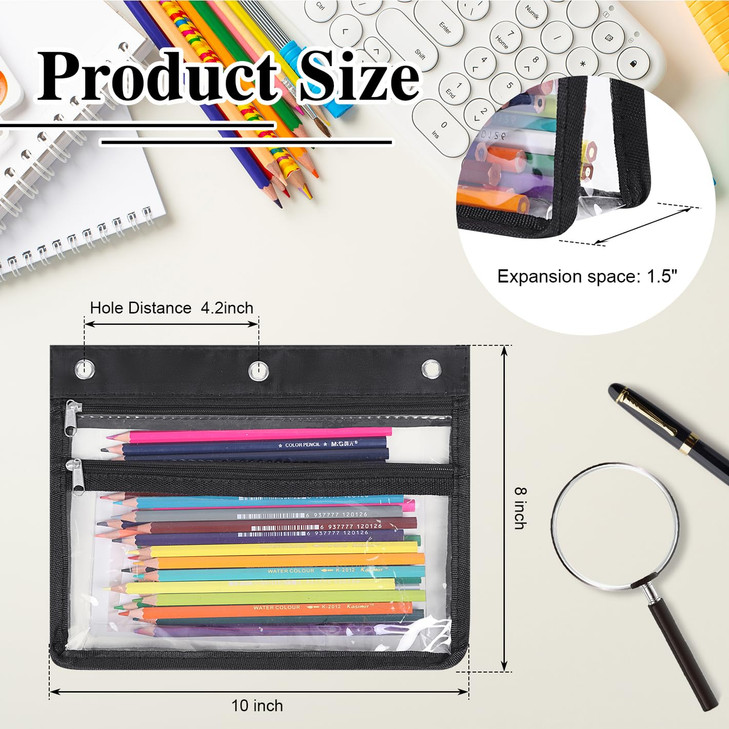 YoeeJob Pencil Pouch for 3 Ring Binder with 1.5 inch Expandable Large Capacity, Double Pockets Zipper Pencil Case, Pencil Binder Pouch for School Off