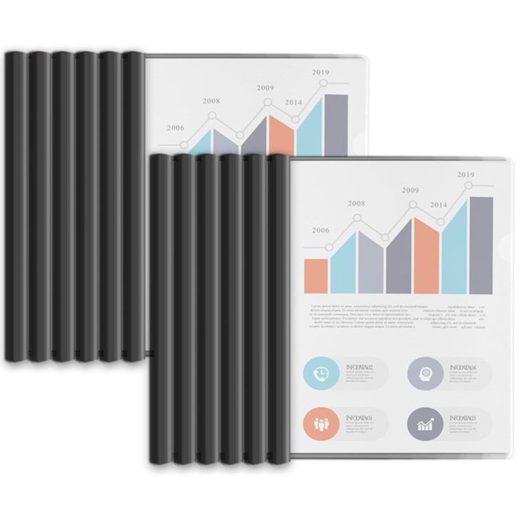 Binditek 12 Pack Heavyduty Clear Report Covers with Sliding Bars, 110 Sheet Capacity, 15mm Sliding Bar File Folder, Letter Size, 8 Mil Thick, Black,