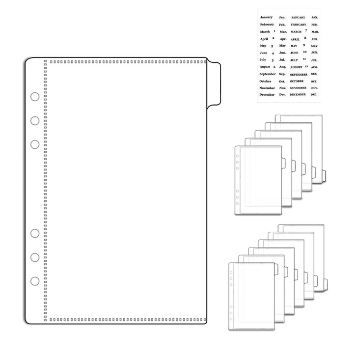 NatSumeBasics 12 A5 Binder Pocket Dividers with Tabs Zipless 5" x 8" Clear Cash Stuffing Envelopes Planner Inserts for 6 Ring Budgeting Accessories (