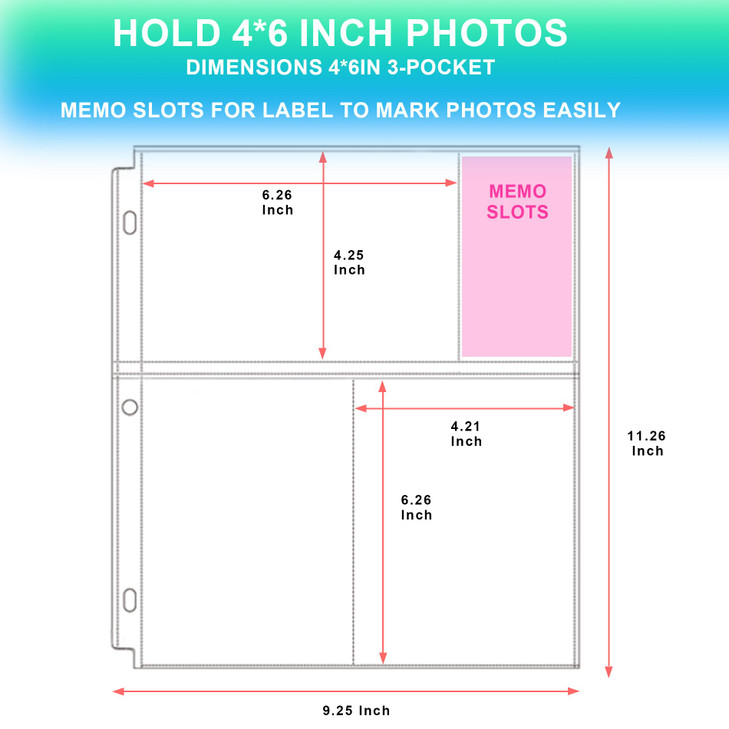 Aegero 50 Pack 4 x 6 Photo Sleeves for 3 Ring Binder(300 Pictures), Heavy-Duty Archival Photo Page Protectors, Clear Picture Album Refill Pages Holds