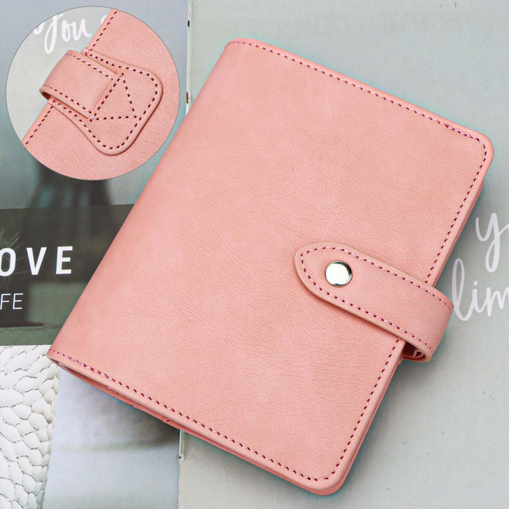 XiowDow Pink Cash Stuffing Wallet Mini Budget Wallet A7 Binder Cover PU Leather Small Notebook Shell 6 Rings Money Saving Organizer Snap Button Closu