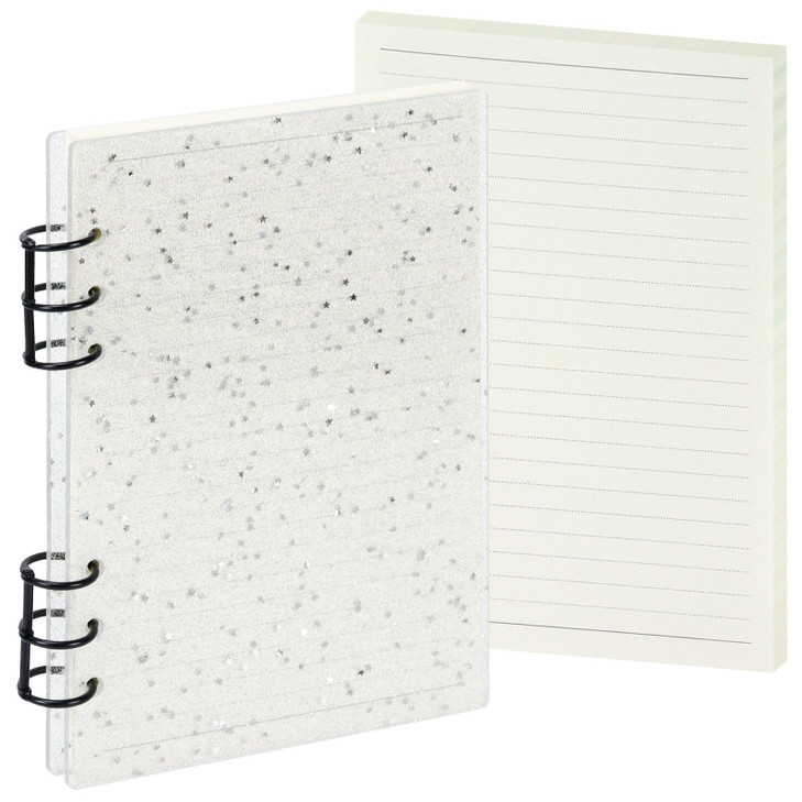 Koqye A5 Acrylic Notebook Binder 6 Ring, Loose Leaf Personal Planner Binder 90 Sheets Refills Paper, Lay Flat Design, Gold Metal Round Ring(Glitter,