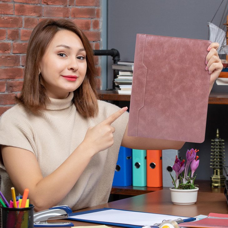 Rose Gold Padfolio,Padfolio for Women,Leather Binder 3 Ring, A4 Binder Planner with Laptop Pocket,Legal Pad Portfolio,Business Portfolio for Women