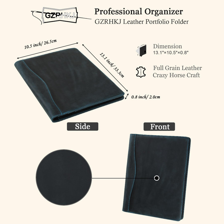 GZRHKJ Genuine Leather Left-Handed Portfolio Folder, Business Slim Portfolio Folio Organizer, Resume Folder, A4 Document Folder, Legal Pad Padfolio f