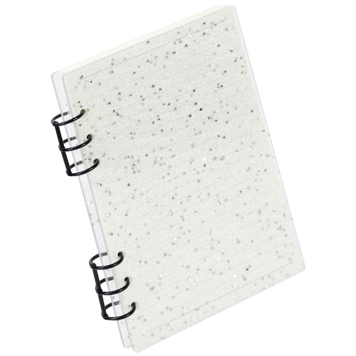 MultiBey A5 Binder 6-Ring Glitter Acrylic Notebook Cover, Black Metal Round Ring with 45 Sheets Lined Inner Papers, A5 Loose Leaf Personal Planner Bi