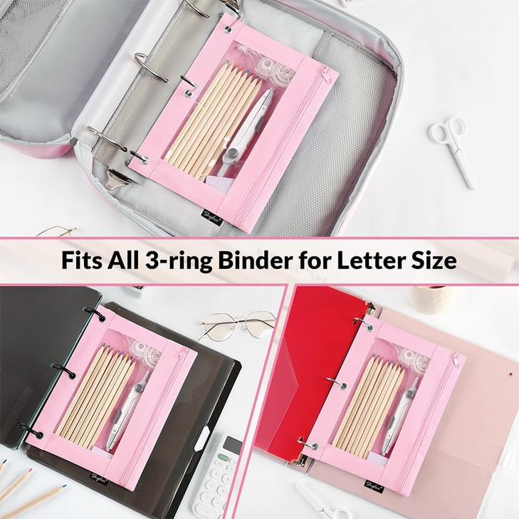 SKYDUE Pencil Pouch for 3 Ring Binder, Zipper Pencil Pouches for Girls Boys, Clear Window Pencil Case for Binder, Binder Pencil Pouch, Pencil Bag wit