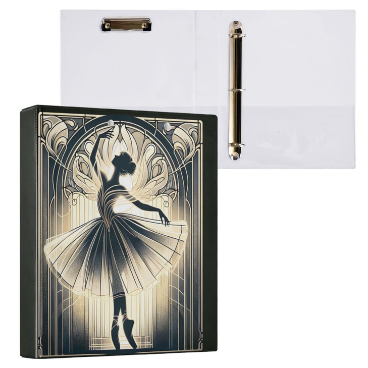 3 Ring Binder Art Nouveau Artistic Image of Ballerina Dancing in The Backlight, 1.5 Inch Round Ring Binder 200 Sheets View-Binders A4 Paper Binder Or