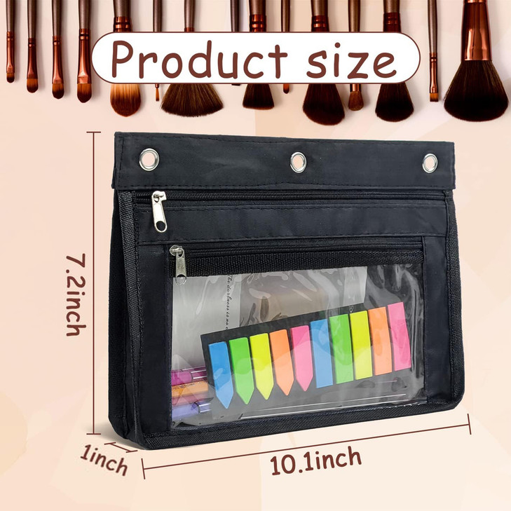 YoeeJob 1 Pack Pencil Pouch for 3 Ring Binder, Expandable Binder Pouches with Zipper, Large Capacity Pen Holder Case with Clear Window School Class O
