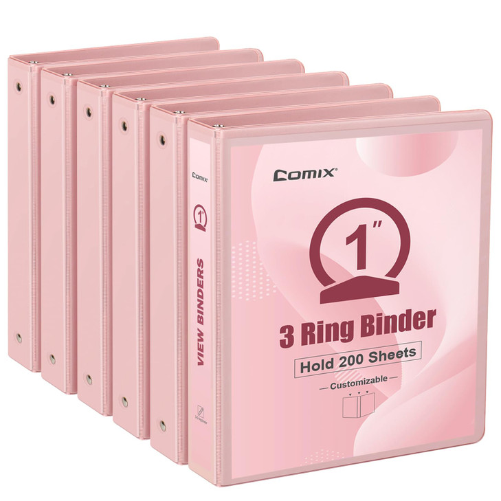 COMIX Standard 3 Ring Binder 1 inch with Clear View Cover, 1" Round Ring View Binder Holds 200 Sheets of US Letter Size Paper for School Office Suppl