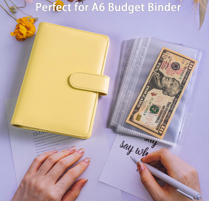 40 Pack 80 Pockets Budget Sheet Protector Sleeves for A6 6 Ring Binder, Ultra-Clear Cash Binder Sleeves, Double-Sided, Top Loading Sheet Protector fo