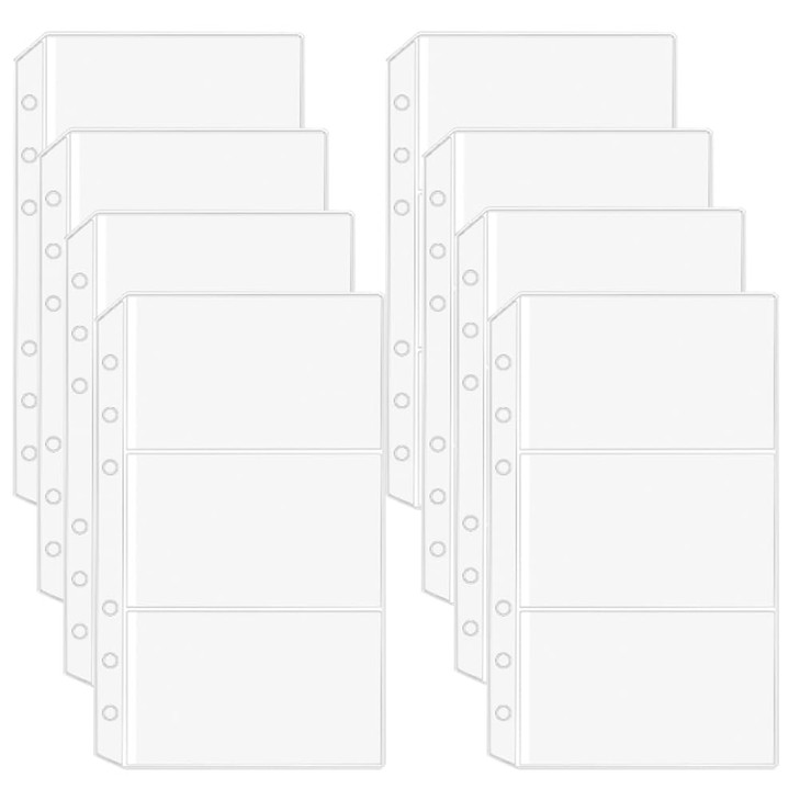 CRASPIRE 12Pcs Binder Pockets A6 No Zipper 3-Pockets Cash Budget Envelopes 6 Rings Binder Clear PVC Zipless Money Folder Organizer Storage Loose Leaf