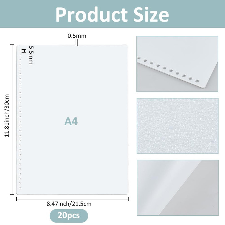 SUPERFINDINGS 20 Pack Clear Cover Sheets Pre-Punched Binding Covers 30x21.5cm/11.81x8.46inch A4 Plastic Page Protector with 30Hole Report Covers for