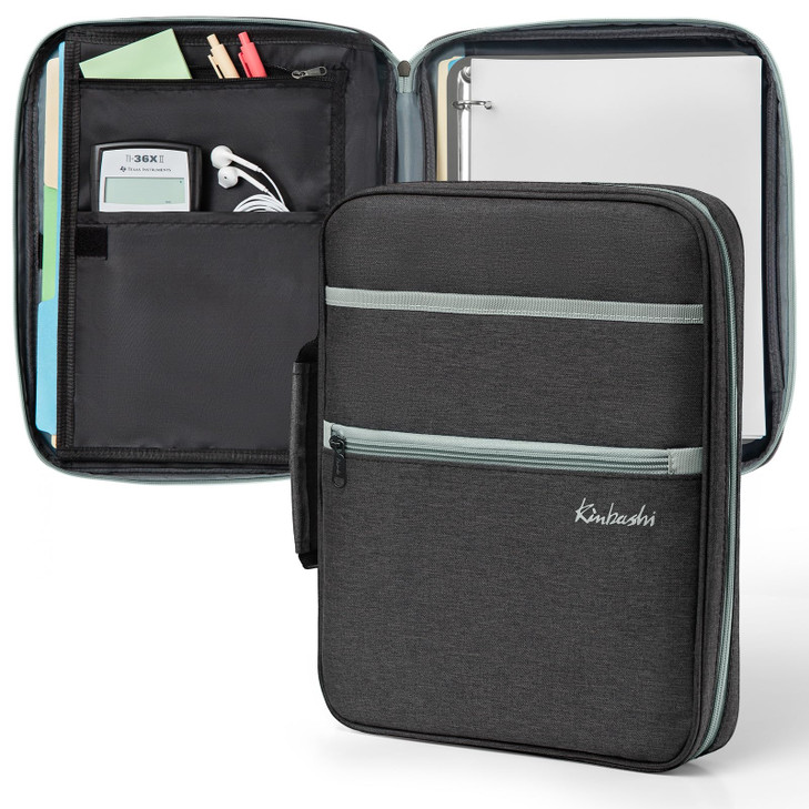 Kinbashi Zipper Binder, 1 Inch 3 Rings Binder with Internal Pockets and Dividers, 375 Sheet Capacity, Fits Standard Size File Folders, Grey