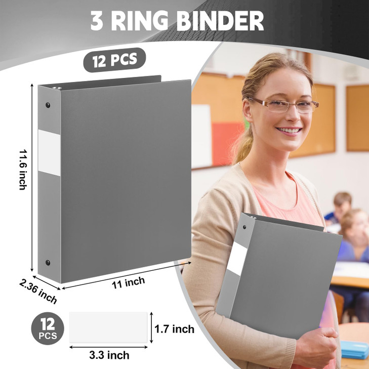 Henoyso 12 Pcs 3 Ring Binder 2 Inch Plastic Flexible Round Binder Fits Letter Size 8.5 x 11 Inch Paper Holds 300 Sheets with 1 Pockets for Office Sch