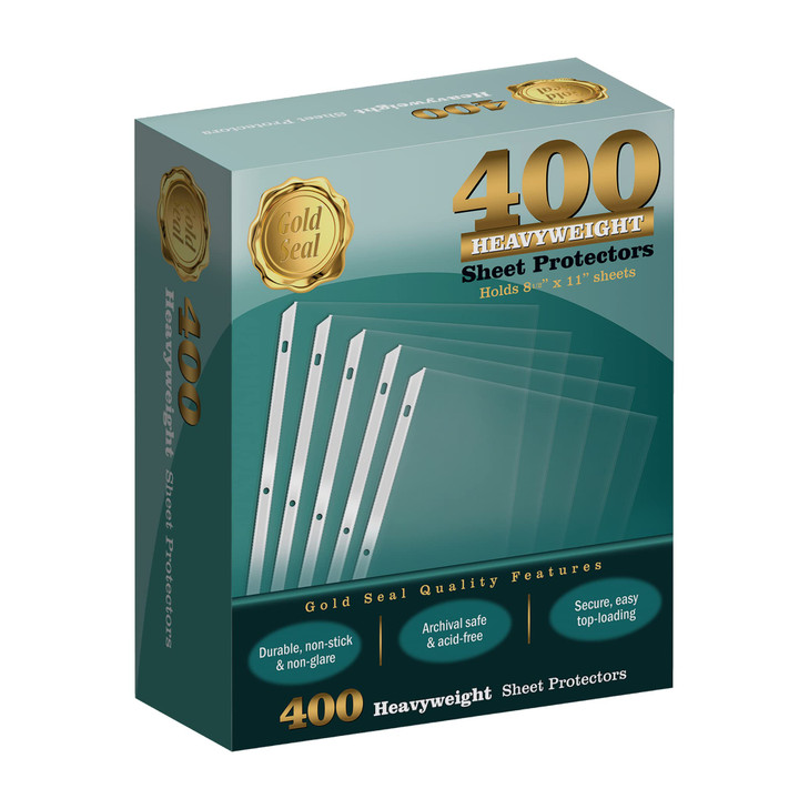 GOLD SEAL 400 Count Clear Heavyweight Poly Sheet Protectors, 8.5" x 11", Extra Sturdy, Secure Topload, 400 Boxed Sheet Protectors